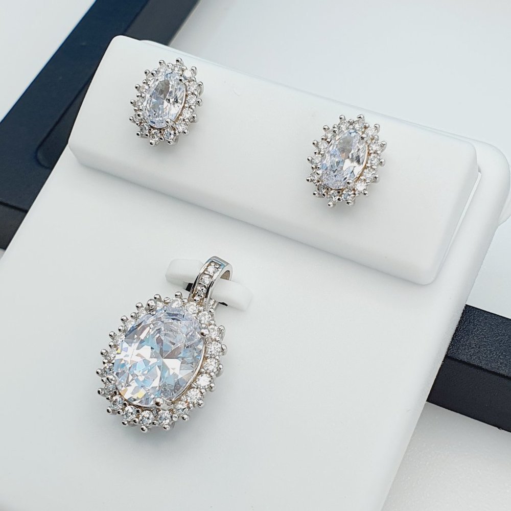 "925 Sterling Silver Cubic Zircon Jewelry Set, UU1P7A7043